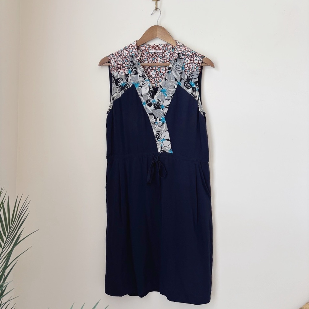 Megan Park Blue Floral Sleeveless Silk Dress Sz 0